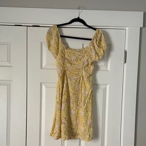 Liberty Love Yellow Floral Puff-Sleeve Mini Dress